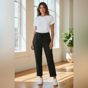 LOFT Devin Slim Black Tie-Waist Ankle Pants | Size 0P